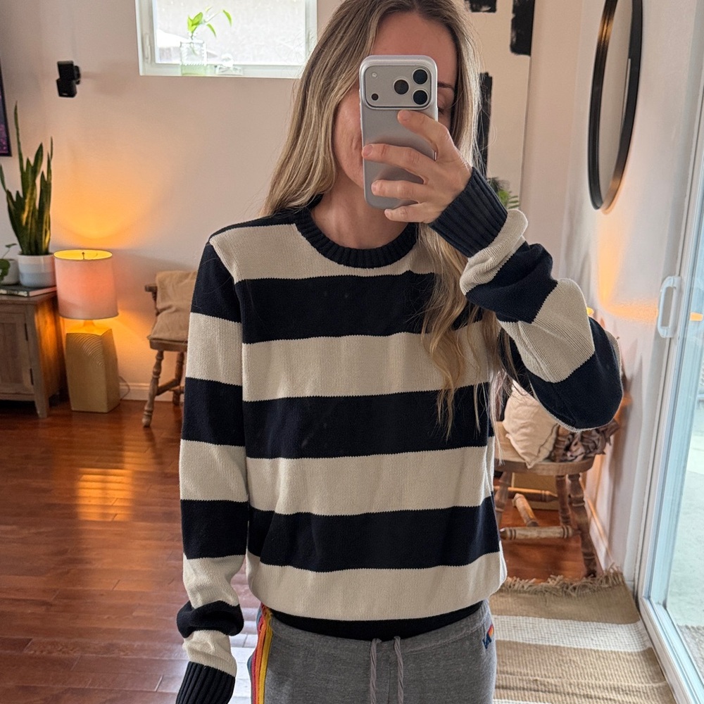 Striped Navy and Cream Crewneck Sweater